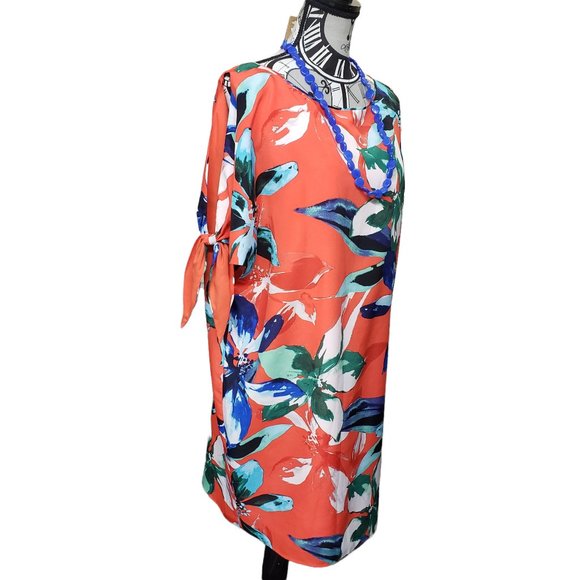 Vince Camuto Women's sz 12 Orange Floral knee length lined dress - Preloved - Picture 3 of 9